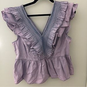 Anthropology V Neck Ruffle Peplum Top